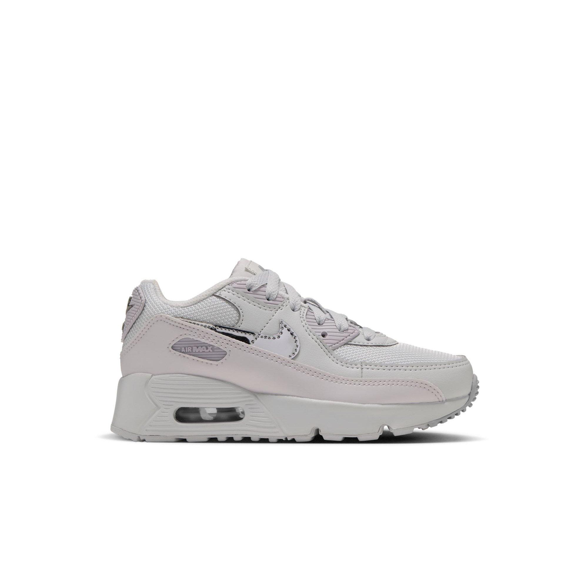 Nike Air Max 90 "Photon Dust/Metallic Silver/Vast Grey" Preschool Girls' Shoe - WHITE/SILVER